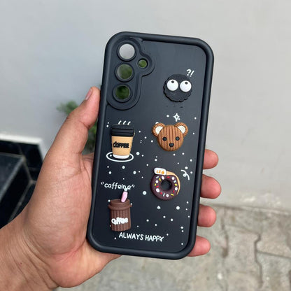 Pikkme Samsung Galaxy A54 5G Cute Fun Cartoon 3D Bear Coffee Back Cover (Black)