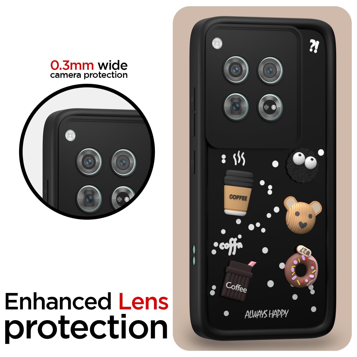 Pikkme OnePlus 12 5G Cute Fun Cartoon 3D Bear Coffee Back Cover (Black)