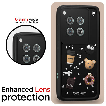Pikkme OnePlus 12 5G Cute Fun Cartoon 3D Bear Coffee Back Cover (Black)