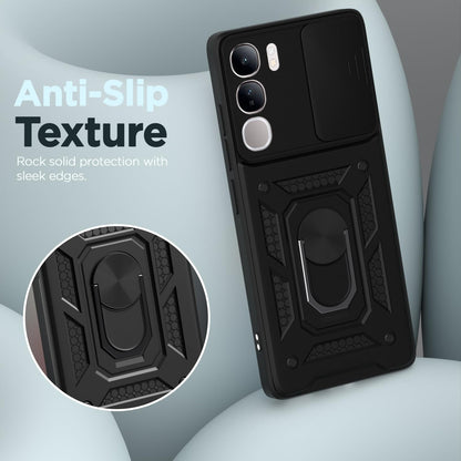 Pikkme Vivo Y300 5G / Vivo V40 Lite 5G Sliding Camera Shield & Stand D10 Tough Armor Back Cover (Black)