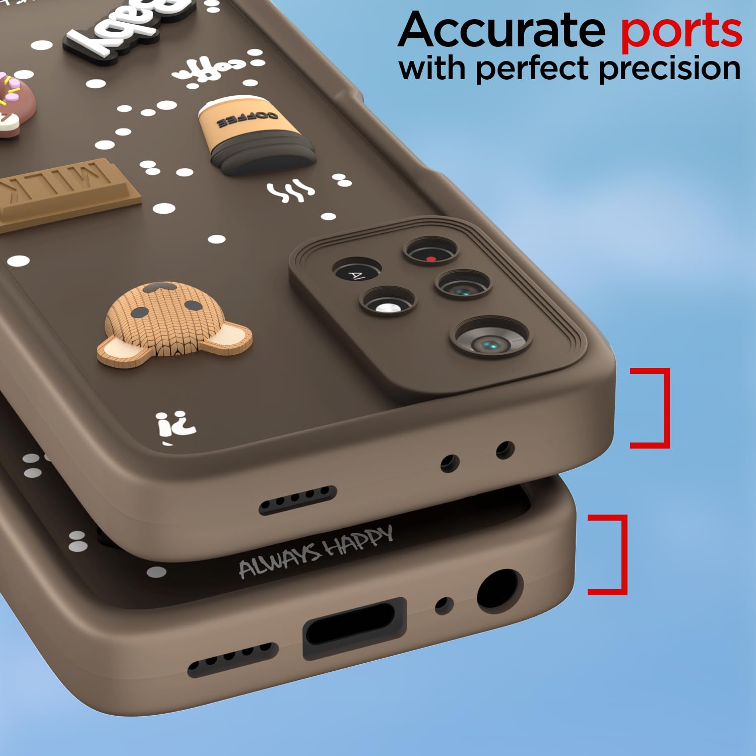 Pikkme Redmi Note 11T 5G / Poco M4 Pro 5G Cute Fun Cartoon 3D Bear Coffee Back Cover (Brown)