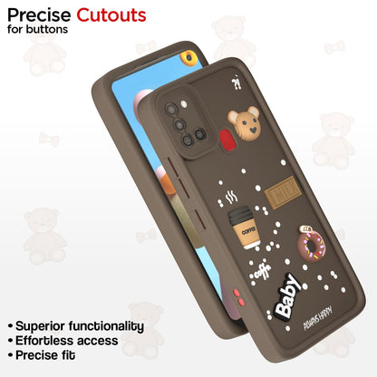 Pikkme Samsung Galaxy A21s Cute Fun Cartoon 3D Bear Coffee Back Cover (Brown)