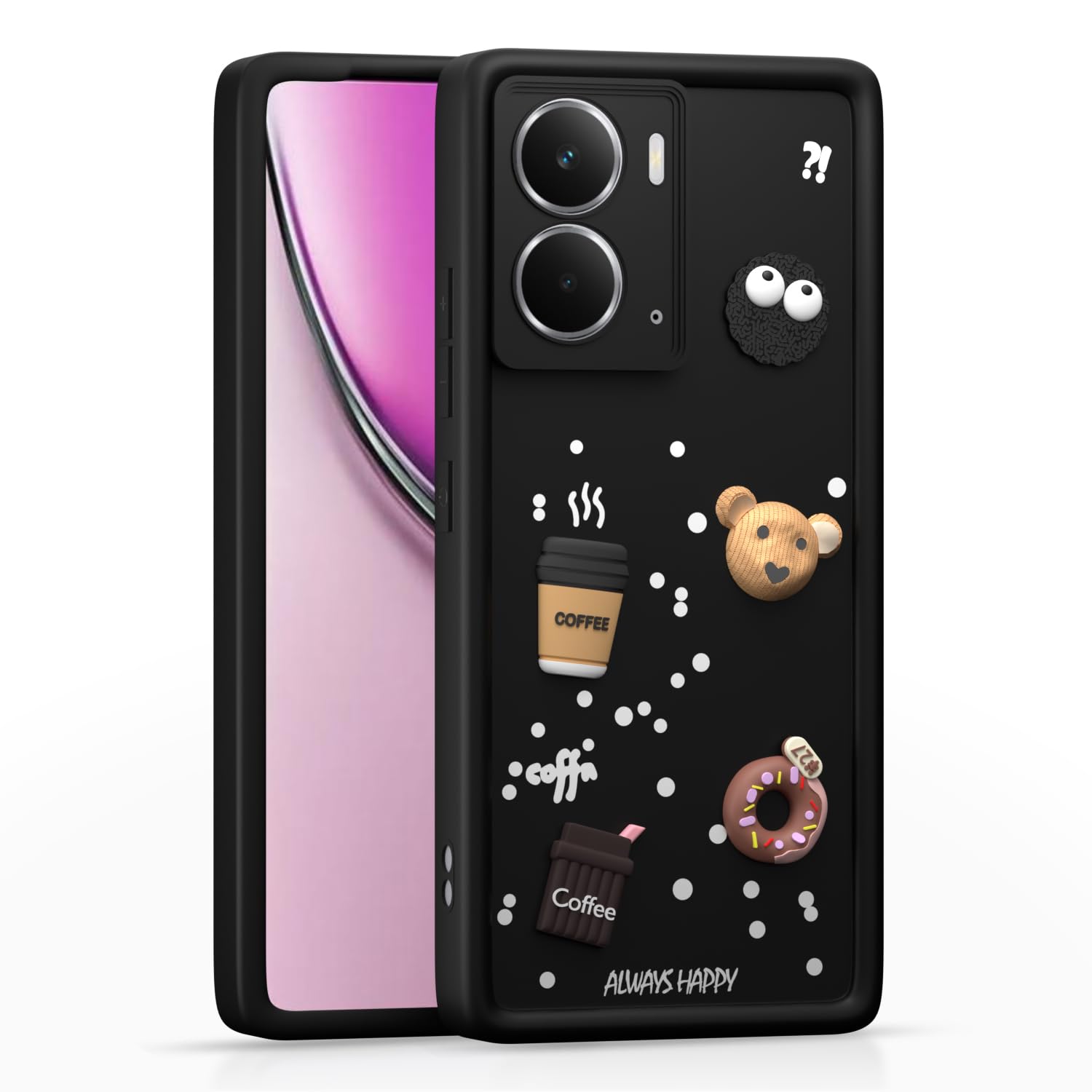 Pikkme Realme P3 5G Cute Fun Cartoon 3D Bear Coffee Back Cover (Black)