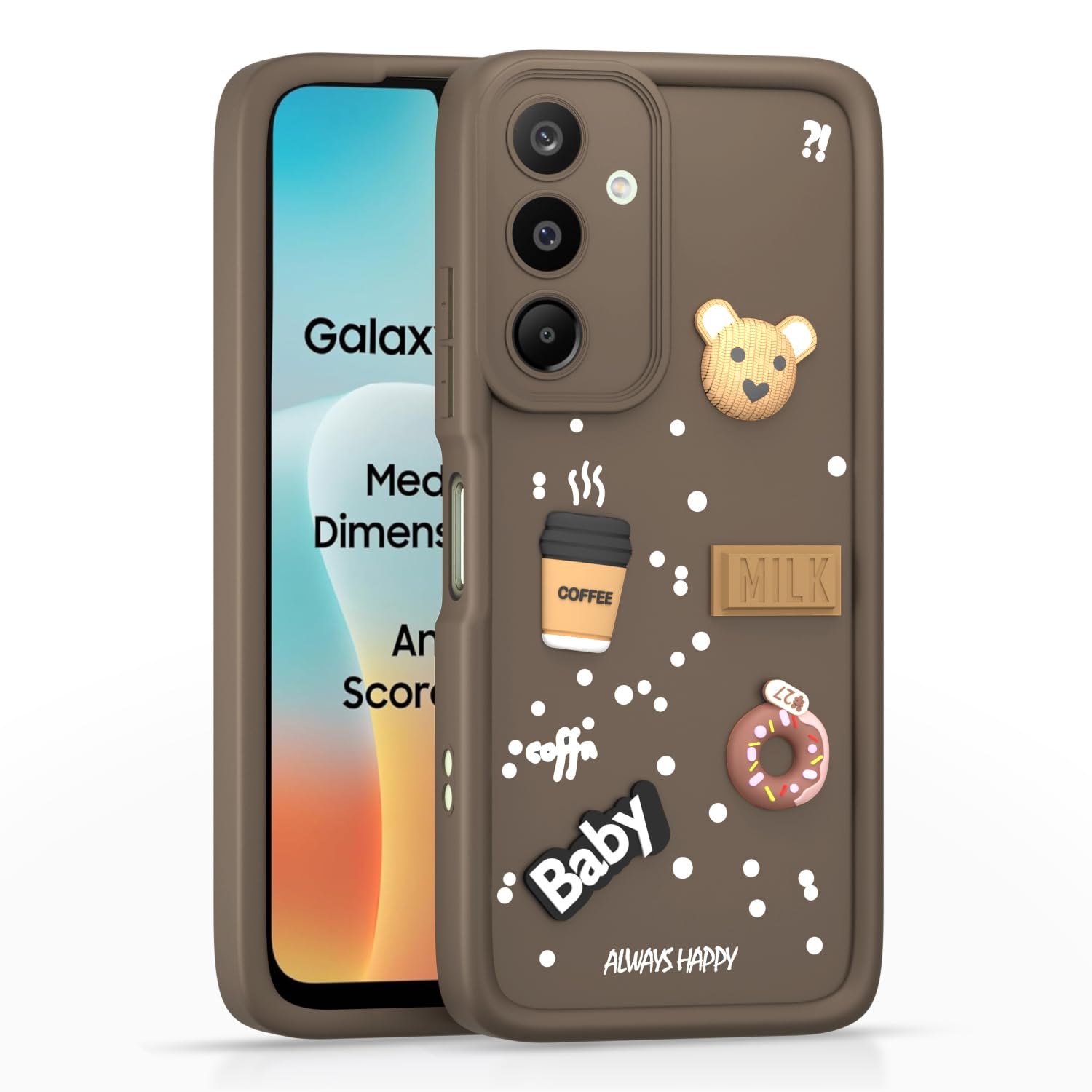 Pikkme Samsung Galaxy M16 5G Cute Fun Cartoon 3D Bear Coffee Back Cover (Brown)
