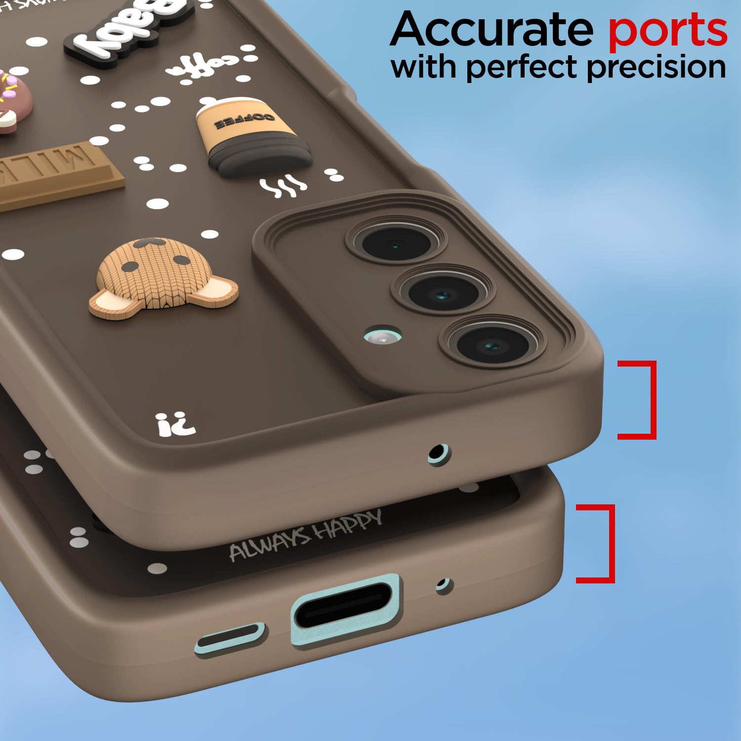 Pikkme Samsung Galaxy A16 5G  Cute Fun Cartoon 3D Bear Coffee cartoon Back Cover (Brown)