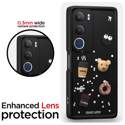 Pikkme Vivo Y29 5G / Vivo Y19s 5G Cute Fun Cartoon 3D Bear Coffee Back Cover (Black)