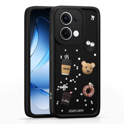 Pikkme Oppo Reno 13 5G Cute Fun Cartoon 3D Bear Coffee Back Cover (Black)