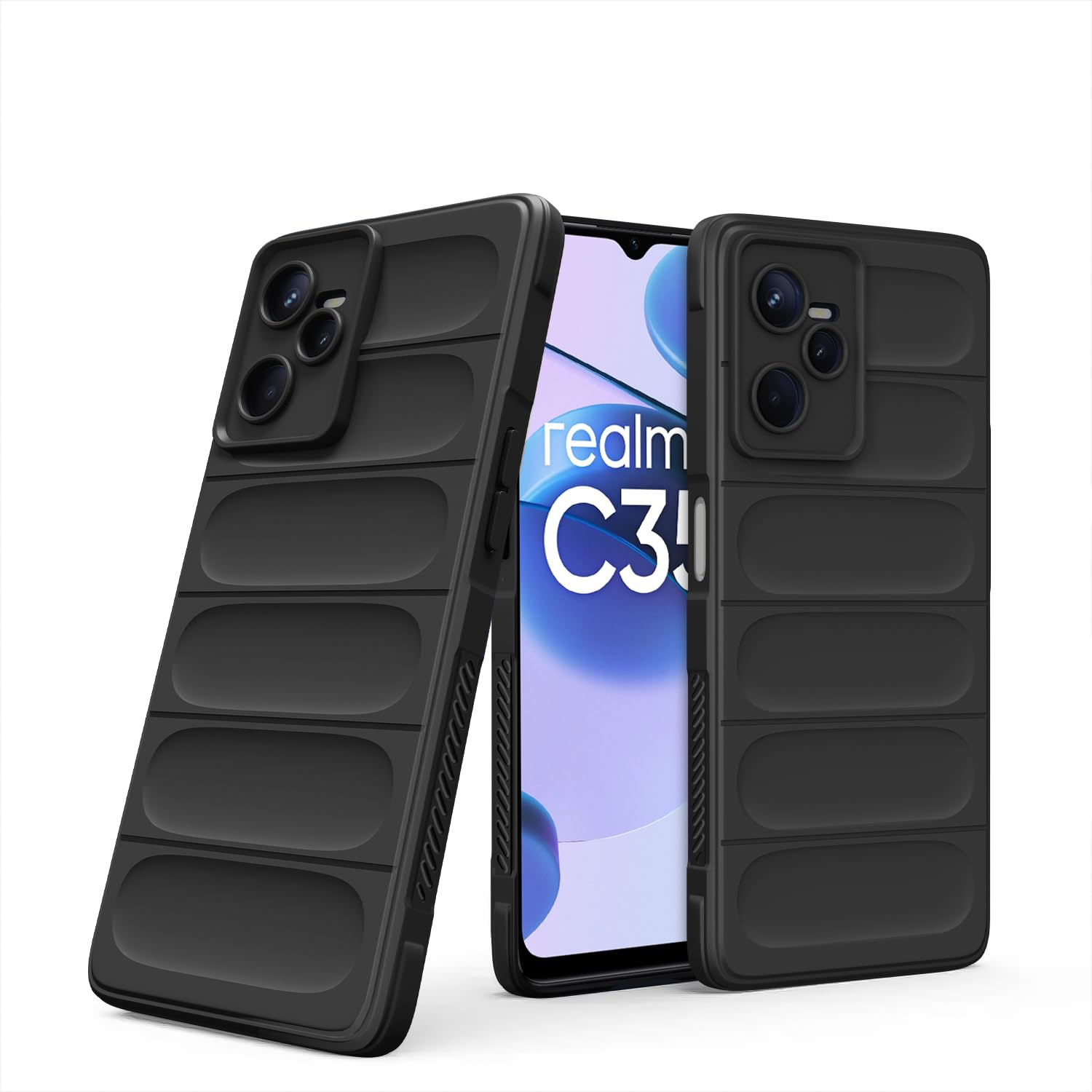 Realme C35 Liquid Silicone mobile cover in black by Pikkme