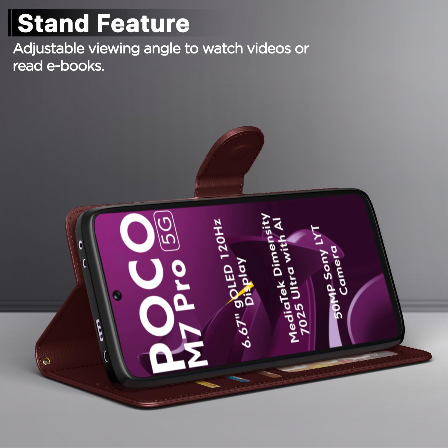 Pikkme brown Wallet mobile flip cover for POCO M7 Pro 5G – photo 3