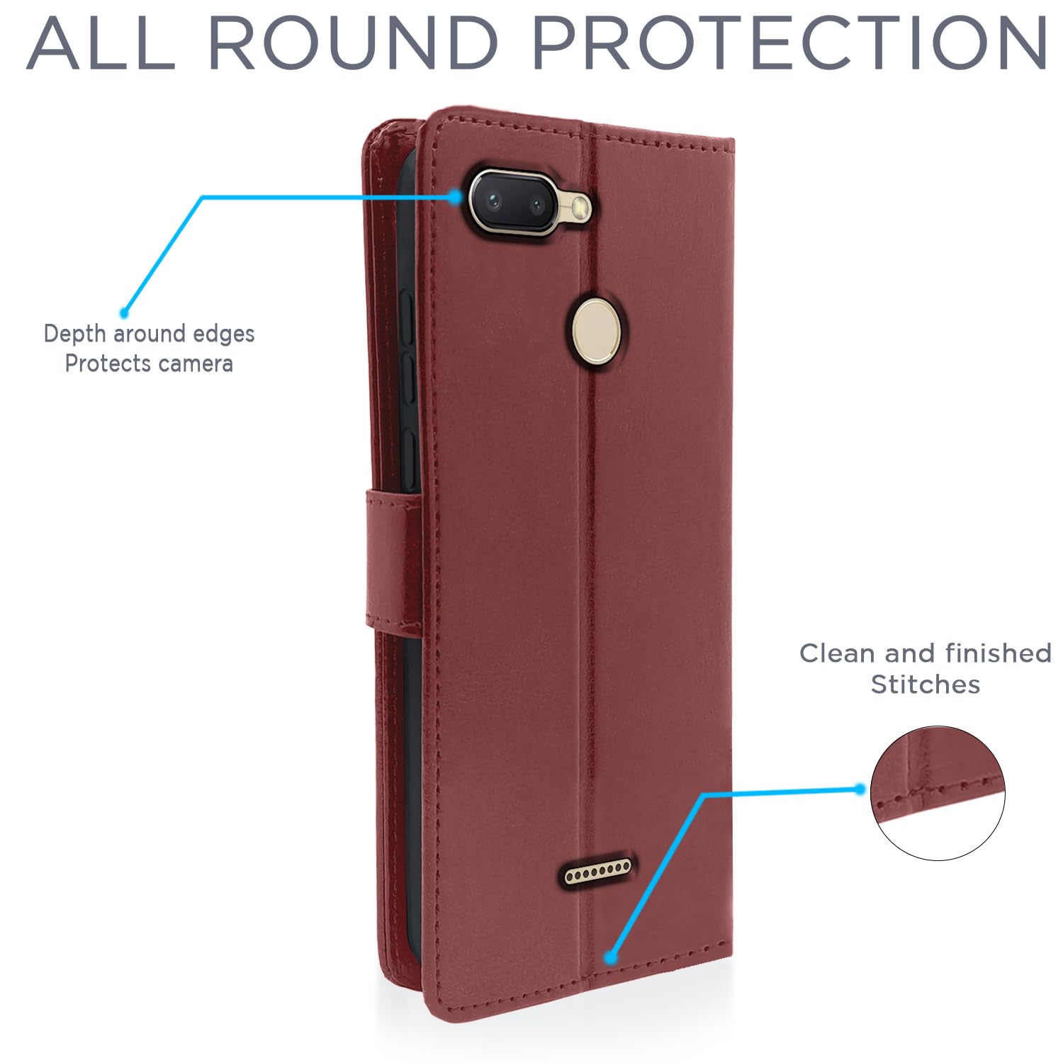 Redmi 6 Wallet flip case in brown by Pikkme – photo 4