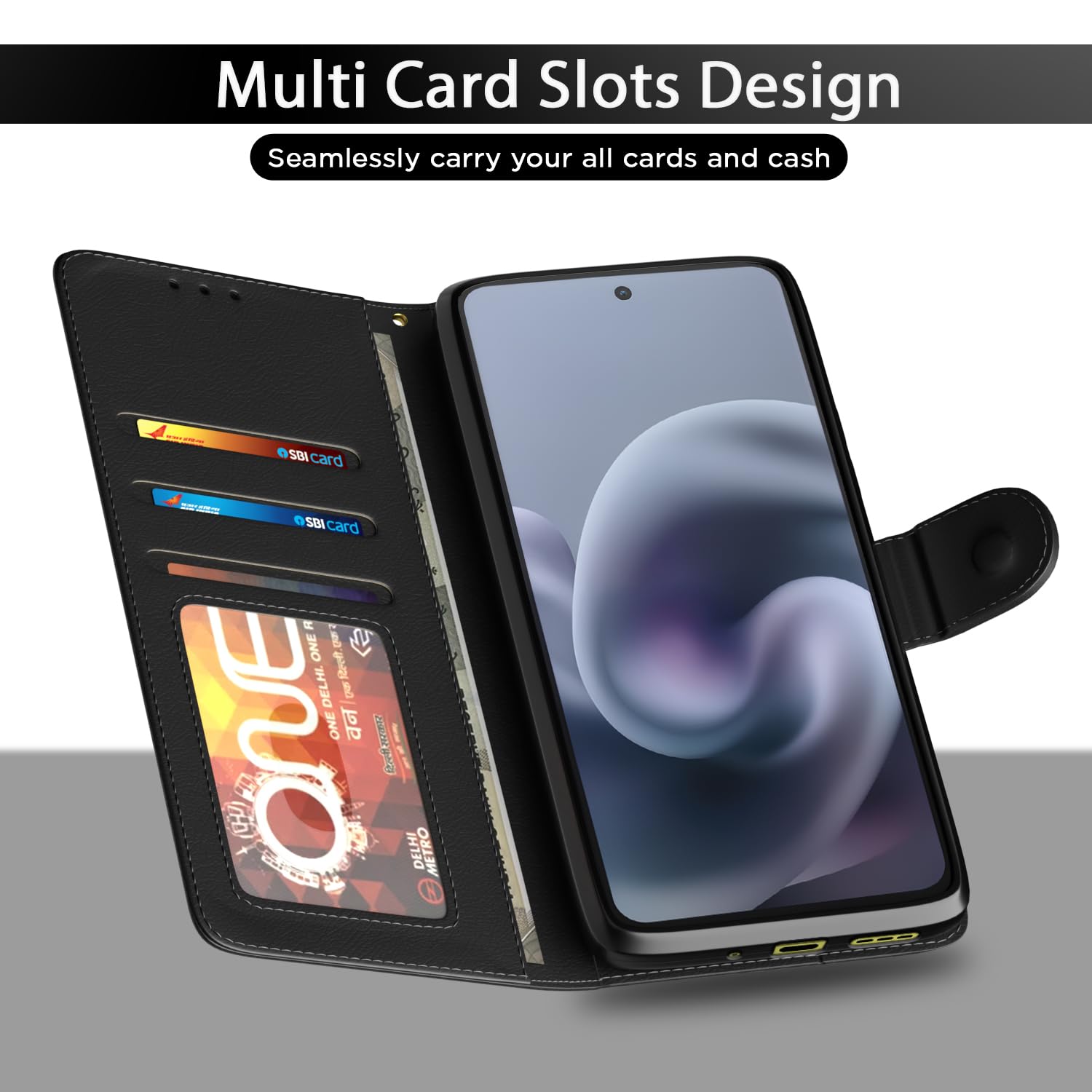 Pikkme black Wallet wallet flip cover for Moto G86 Power 5G – photo 5