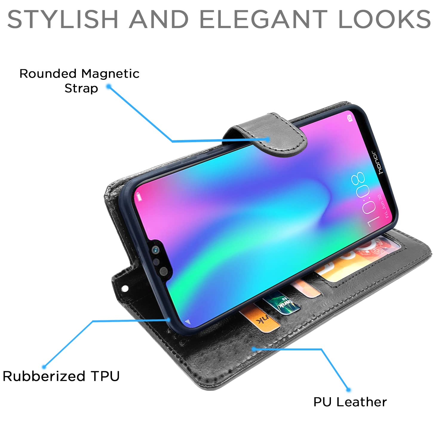 Honor 9N Wallet flip case in black by Pikkme – photo 5