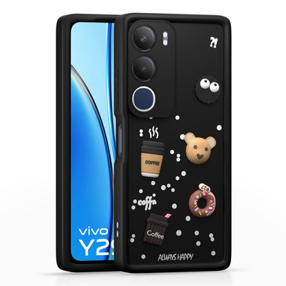 Pikkme Vivo Y29 5G / Vivo Y19s 5G Cute Fun Cartoon 3D Bear Coffee Back Cover (Black)
