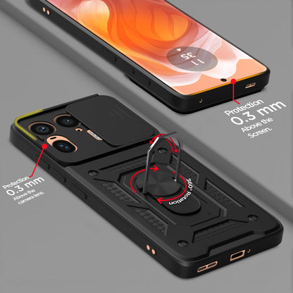 Pikkme Motorola Moto Edge 50 Ultra 5G Sliding Camera Shield & Stand D10 Tough Armor Back Cover (Black)