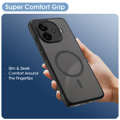 Pikkme iQOO Neo 10R 5G / iQOO Z9 Turbo 5G / Vivo Y200 GT 5G Eagle 2 Mag-Safe Smoke Shockproof Hard Transparent Back Cover (Black)