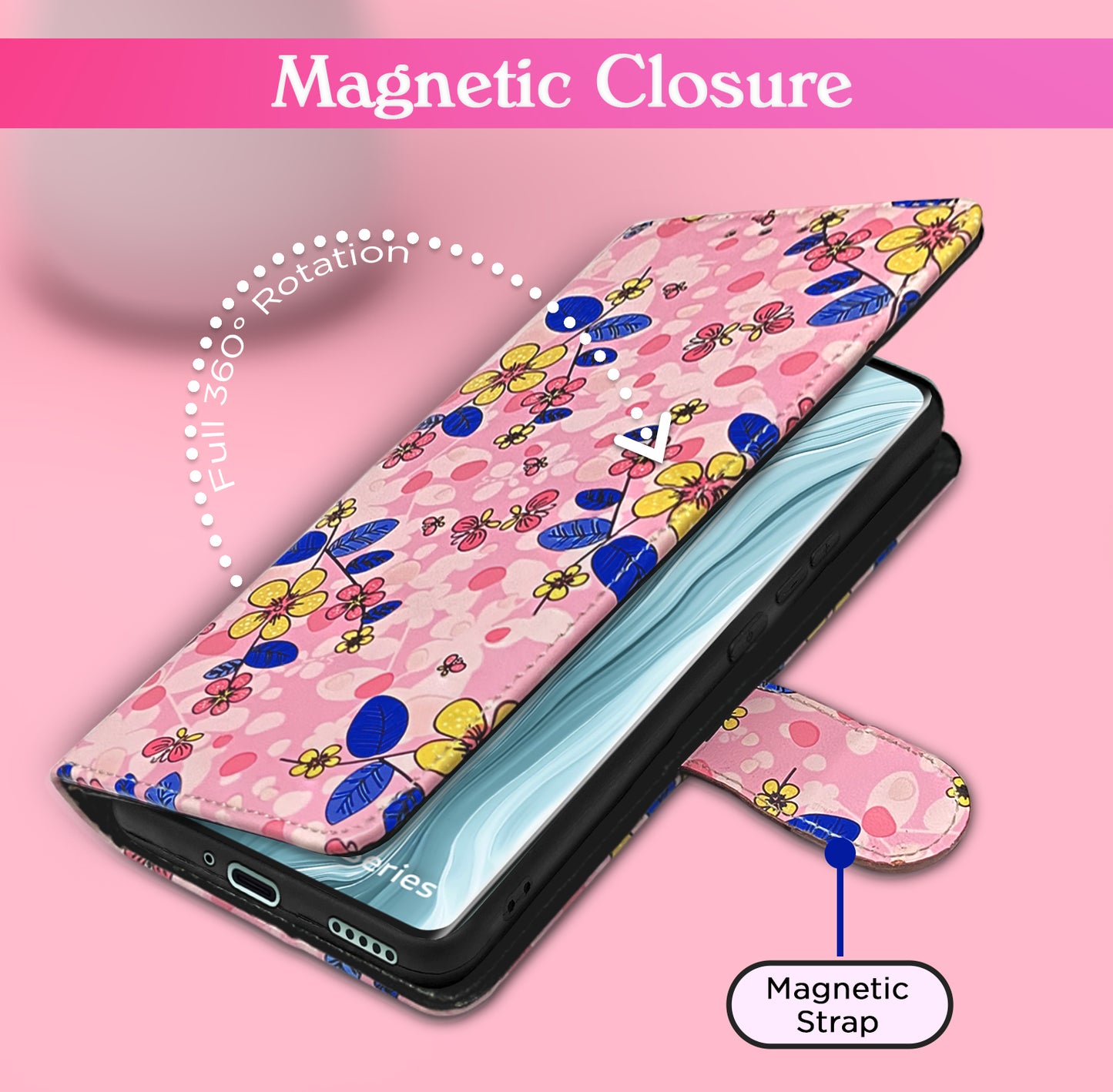 Pikkme Vivo V40 5G Flower Flip Cover (Pink)