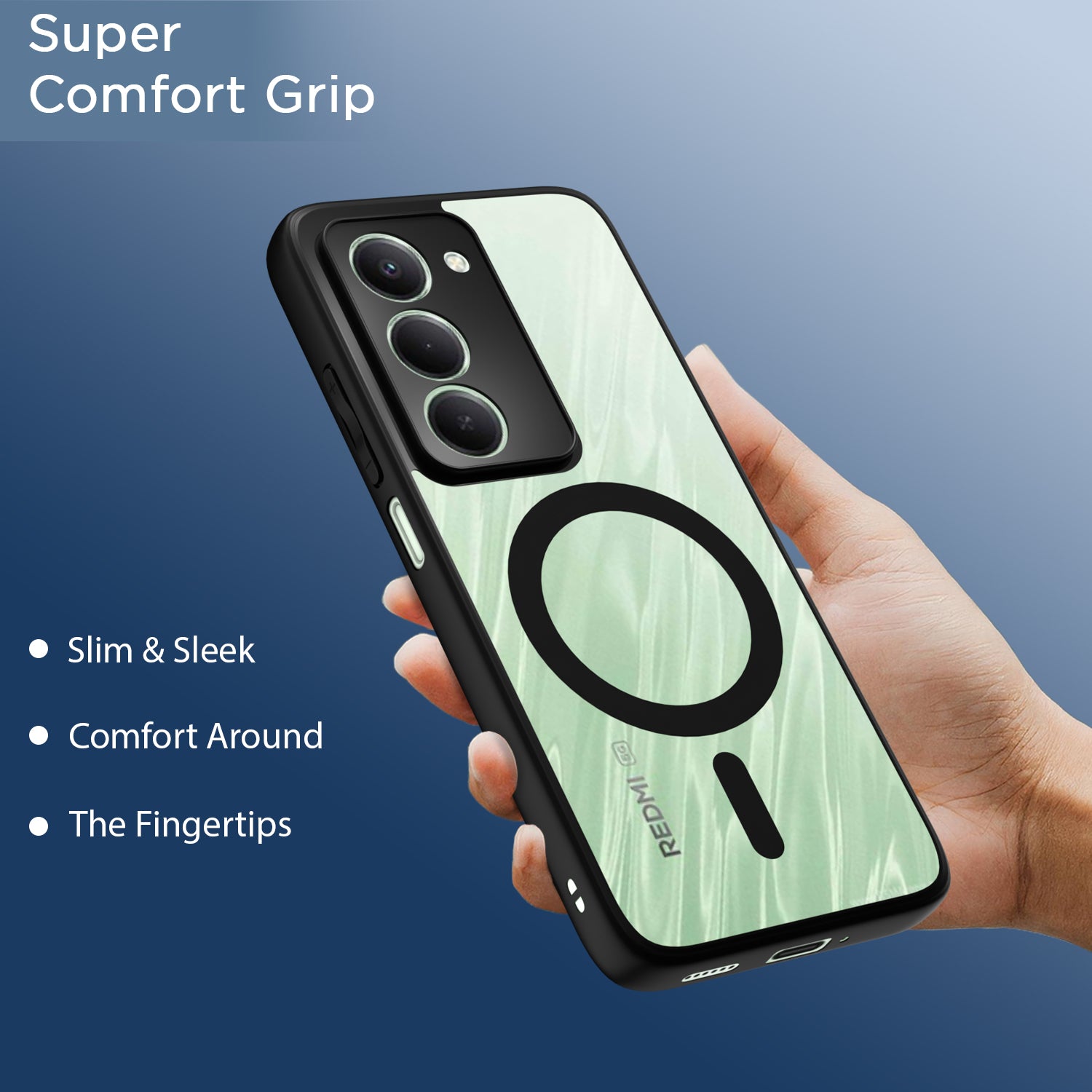 Pikkme Redmi 15 5G Eagle 2 Mag-Safe Shockproof Hard Transparent Back Cover (Black)