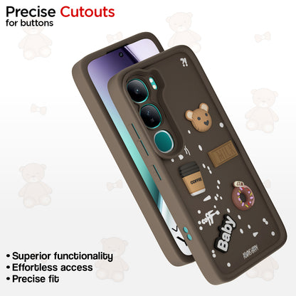 Pikkme Vivo Y300 5G Cute Fun Cartoon 3D Bear Coffee Back Cover (Brown)