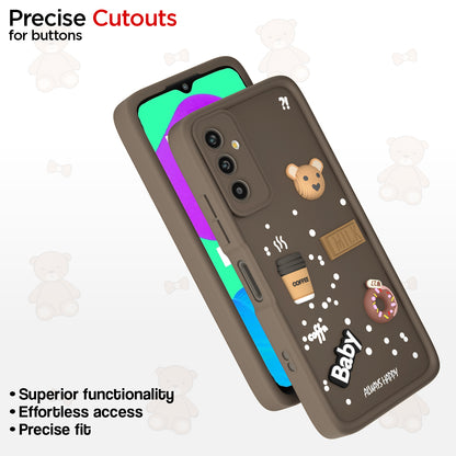 Pikkme Samsung Galaxy M13 4G Cute Fun Cartoon 3D Bear Coffee Back Cover (Brown)