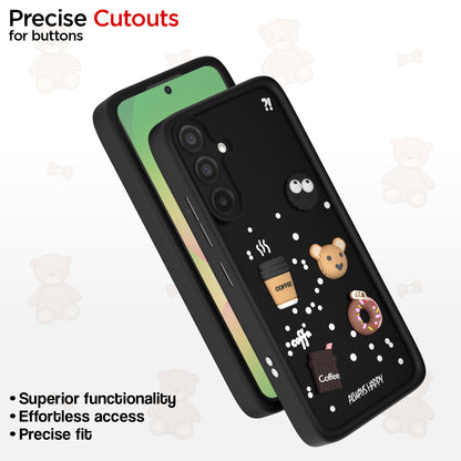 Pikkme Samsung Galaxy A56 5G Cute Fun Cartoon 3D Bear Coffee Back Cover (Black)