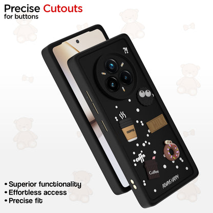 Pikkme Realme 14 Pro Plus 5G / Realme P3 Pro 5G Cute Fun Cartoon 3D Bear Coffee Back Cover (Black)