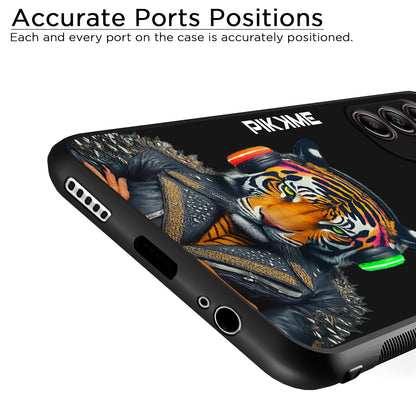 Pikkme Back Cover Pc Tpu + Printed Cool Funky Stylish Black Tiger Swag Raised Edges Camera Protection |Bumper Case For Samsung Galaxy M14 (Design 06)