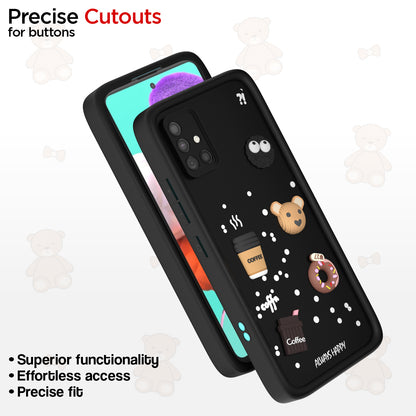 Pikkme Samsung Galaxy A51 Cute Fun Cartoon 3D Bear Coffee Back Cover (Black)