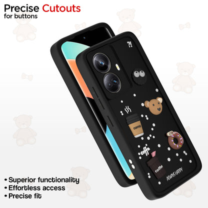 Pikkme Realme 10 Pro Plus 5G Cute Fun Cartoon 3D Bear Coffee Back Cover (Black)