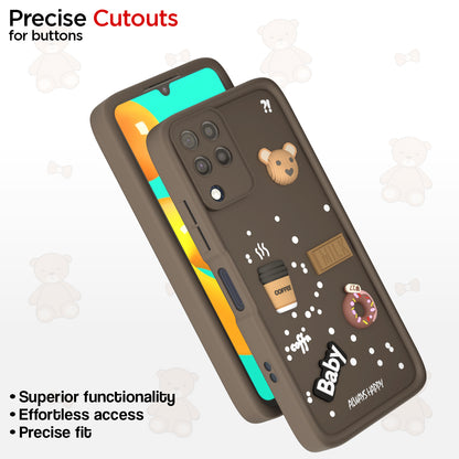 Pikkme Samsung Galaxy M32 4G / M32 Prime / F22 4G Cute Fun Cartoon 3D Bear Coffee Back Cover (Brown)