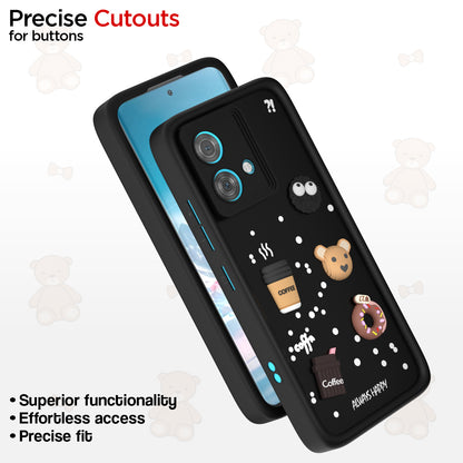 Pikkme Motorola Moto Edge 40 Neo 5G Cute Fun Cartoon 3D Bear Coffee Back Cover (Black)