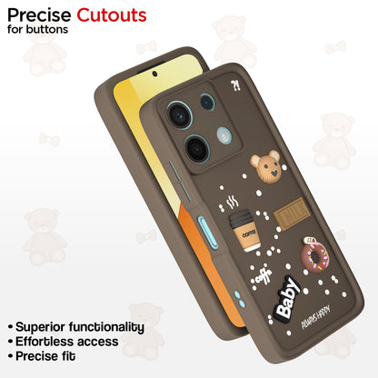 Pikkme Redmi Note 13 5G Cute Fun Cartoon 3D Bear Coffee Back Cover (Brown)