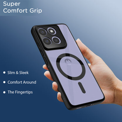 Pikkme Motorola Moto G86 Power 5G Eagle 2 Mag-Safe Shockproof Hard Transparent Back Cover (Black)