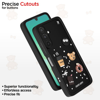 Pikkme Samsung Galaxy A26 5G Cute Fun Cartoon 3D Bear Coffee Back Cover (Black)