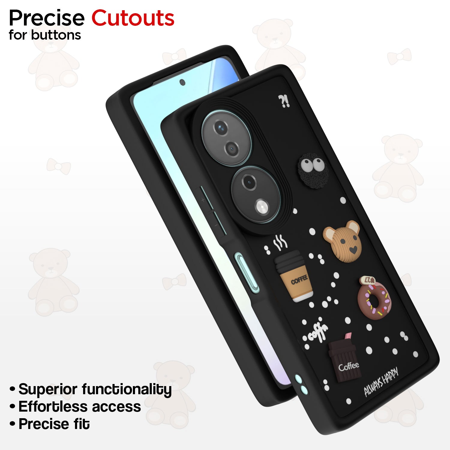 Pikkme Honor X7B 5G Cute Fun Cartoon 3D Bear Coffee  Back Cover (Black)
