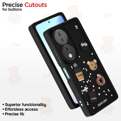 Pikkme Honor X7B 5G Cute Fun Cartoon 3D Bear Coffee  Back Cover (Black)