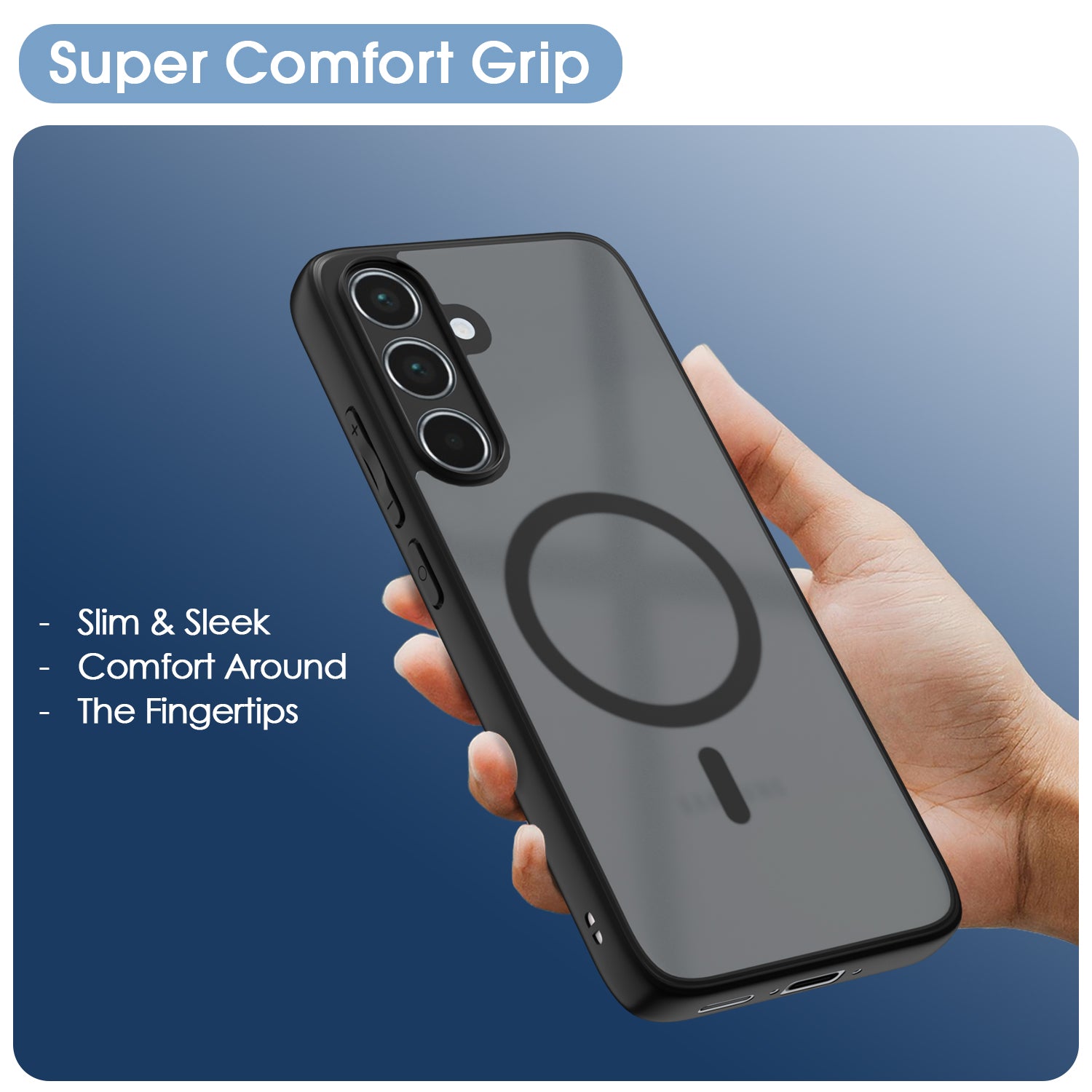 Pikkme Samsung Galaxy A55 5G Eagle 2 Mag-Safe Smoke Shockproof Hard Transparent Back Cover (Black)