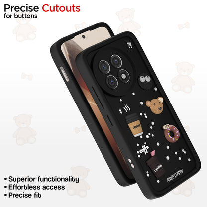 Pikkme OnePlus 13R 5G Cute Fun Cartoon 3D Bear Coffee Back Cover (Black)