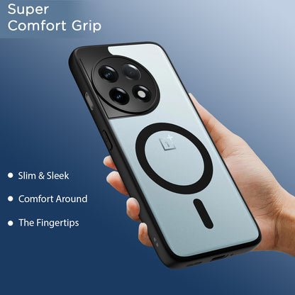 Pikkme OnePlus 11R 5G Eagle 2 Mag-Safe Shockproof Hard Transparent Back Cover (Black)