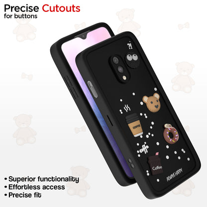 Pikkme One Plus 7 Cute Fun Cartoon 3D Bear Coffee Back Cover (Black)