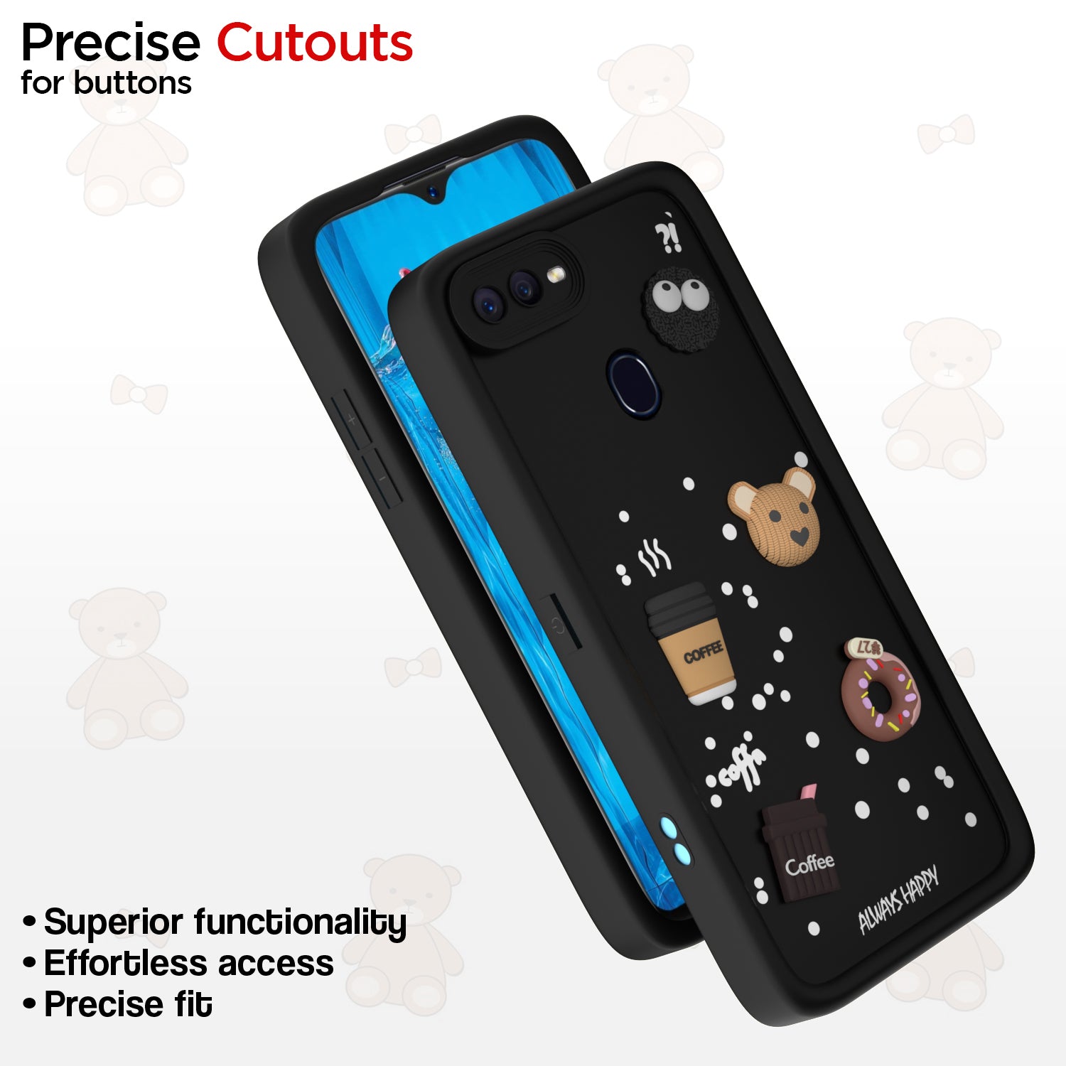 Pikkme Oppo F9 Pro/Realme 2 Pro/Realme U1 Cute Fun Cartoon 3D Bear Coffee Back Cover (Black)