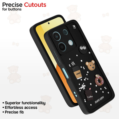 Pikkme Redmi Note 13 5G Cute Fun Cartoon 3D Bear Coffee Back Cover (Black)