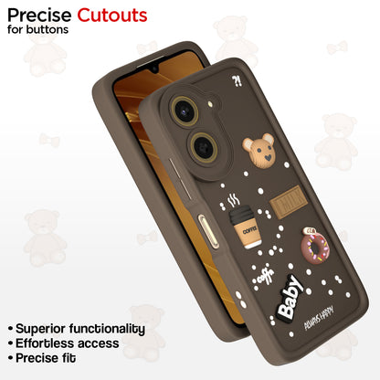 Pikkme Redmi A5/Poco C71 Cute Fun Cartoon 3D Bear Coffee Back Cover (Brown)