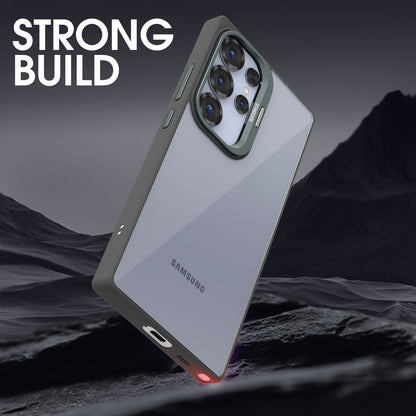 Pikkme Samsung Galaxy S25 Ultra 5G Bracket Stand Case with Camera Protection Rings Bumper case (Grey)