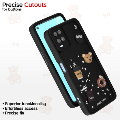 Pikkme Oppo A54 Cute Fun Cartoon 3D Bear Coffee Back Cover (Black)