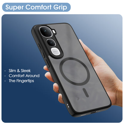 Pikkme Vivo Y400 Pro 5G Eagle 2 Mag-Safe Smoke Shockproof Hard Transparent Back Cover (Black)