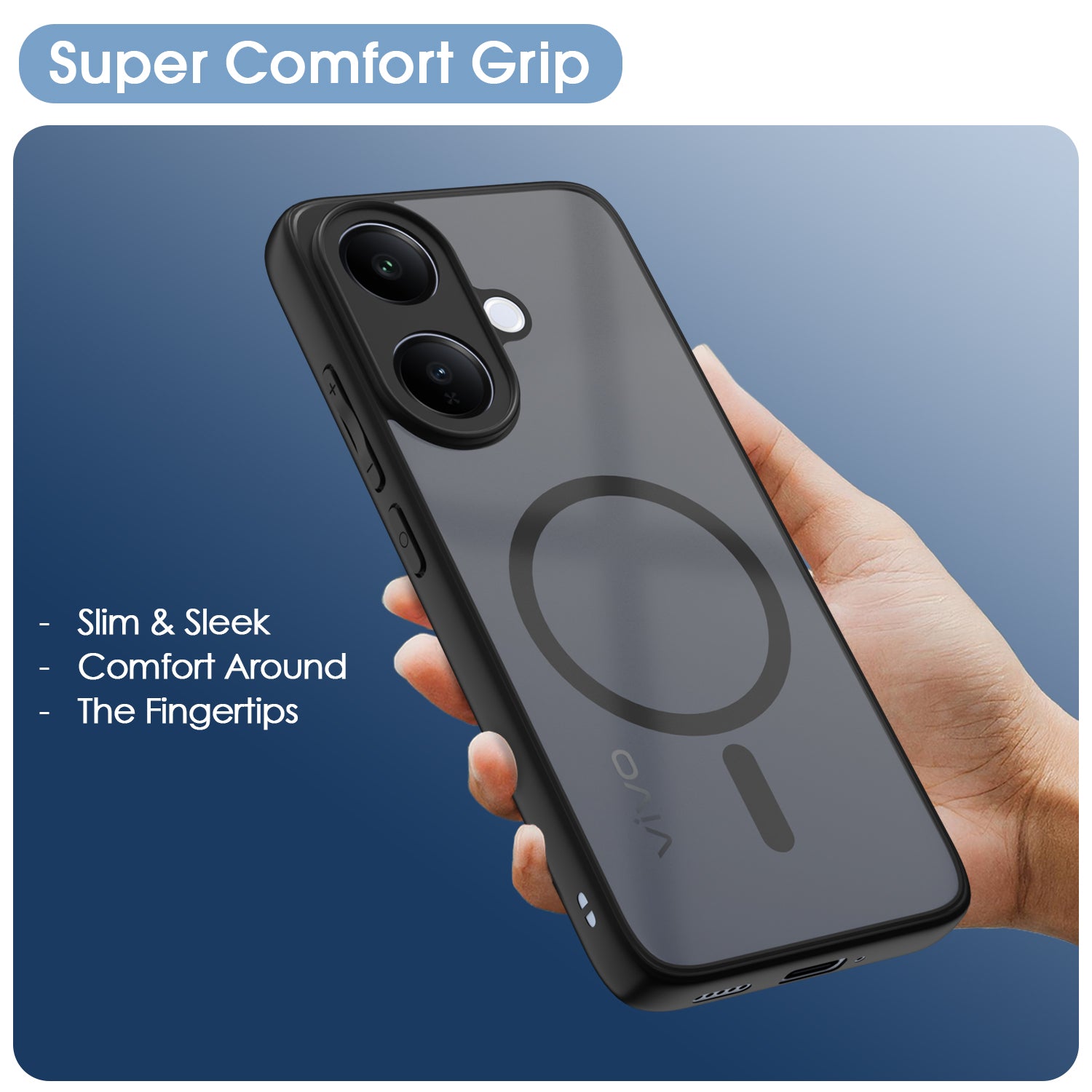 Pikkme Vivo V60 Lite 5G Eagle 2 Mag-Safe Smoke Shockproof Hard Transparent Back Cover (Black)
