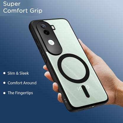 Pikkme Vivo V40e / iQOO Z9s 5G Eagle 2 Mag-Safe Shockproof Hard Transparent Back Cover (Black)