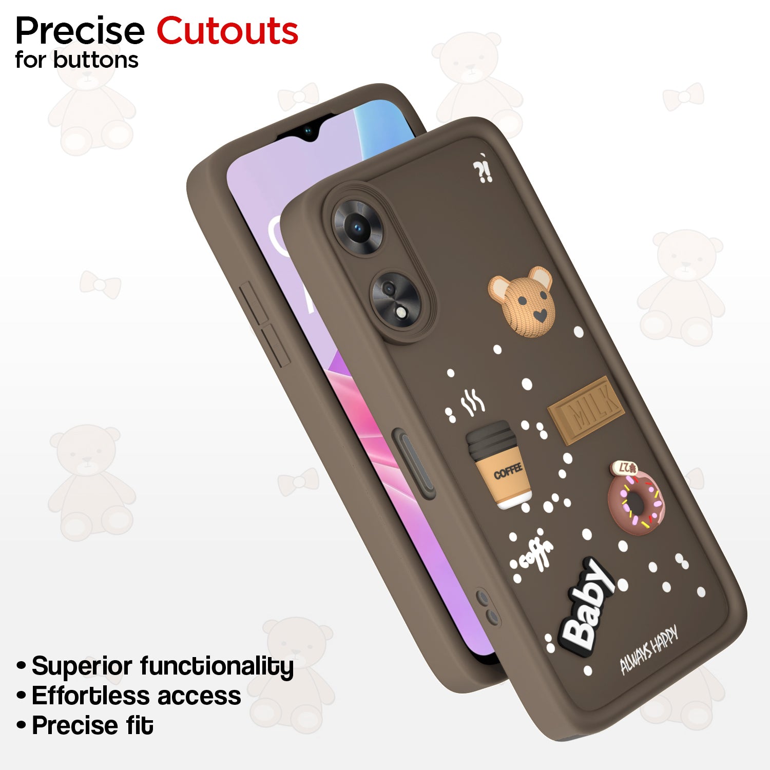 Pikkme Oppo A78 5G Cute Fun Cartoon 3D Bear Coffee Back Cover (Brown)