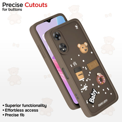 Pikkme Oppo A78 5G Cute Fun Cartoon 3D Bear Coffee Back Cover (Brown)
