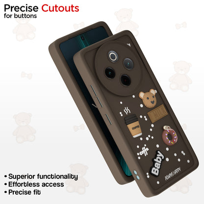 Pikkme Vivo T4 5G / iQoo Z10 5G Cute Fun Cartoon 3D Bear Coffee Back Cover (Brown)
